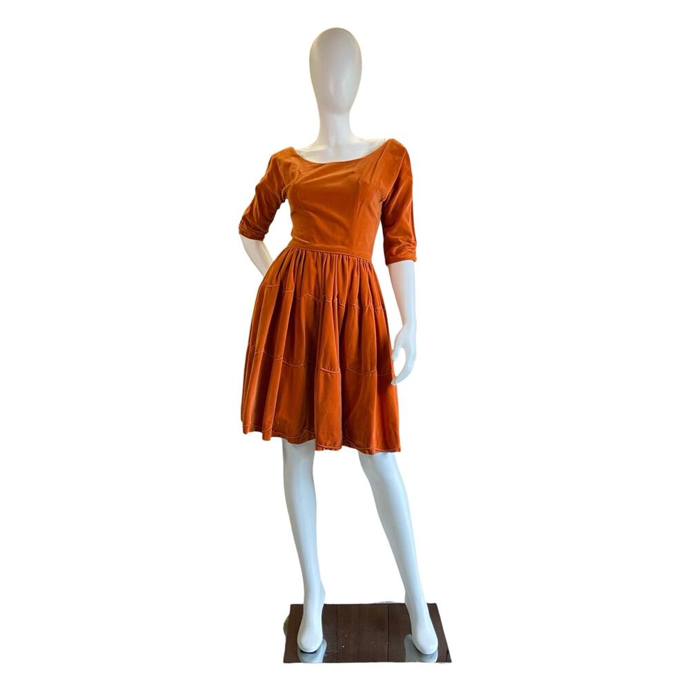 1950s Emma Domb Orange Velvet Swing Dress | Party Dress